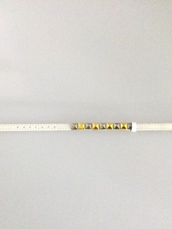 Jewelry - Silver and Gold Pyramid Studded White Genuine Leather Wristband Bracelet